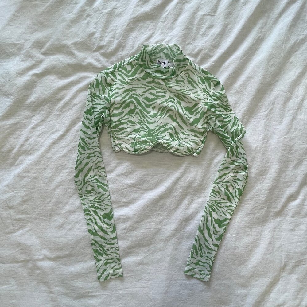 Princess Polly Green and White Zebra Top